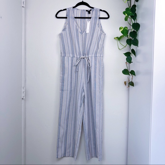 Anthropologie DREW Stripe Jumpsuit Tan Blue XS NWT - Picture 2 of 11